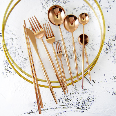 Electroplated rose gold cutlery and chopsticks 41