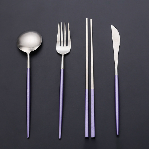 Purple silver brushed knife and fork spoon 13