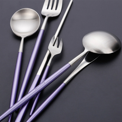 Purple silver brushed knife and fork spoon 13