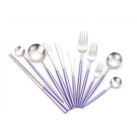 Purple silver brushed knife and fork spoon 13