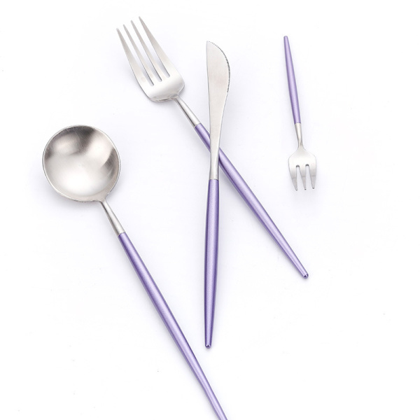 Purple silver brushed knife and fork spoon 13