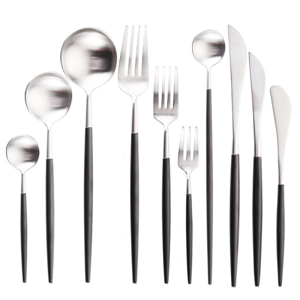 Vacuum plating black handle knife fork spoon 15